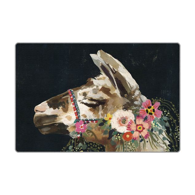 Webteppich Lama mit Blumenschmuck II