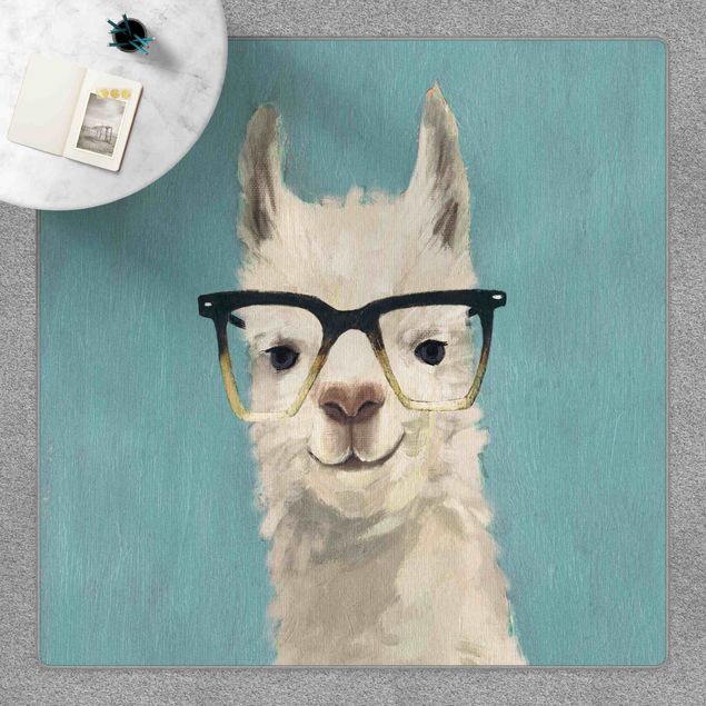 Teppich blau Lama mit Brille IV