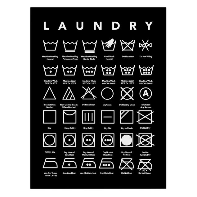 Leinwandbilder Wohnzimmer modern Laundry Symbole Schwarz-Weiß