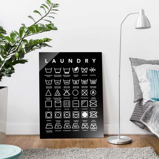 Schwarz-Weiß Glasbilder Laundry Symbole Schwarz-Weiß