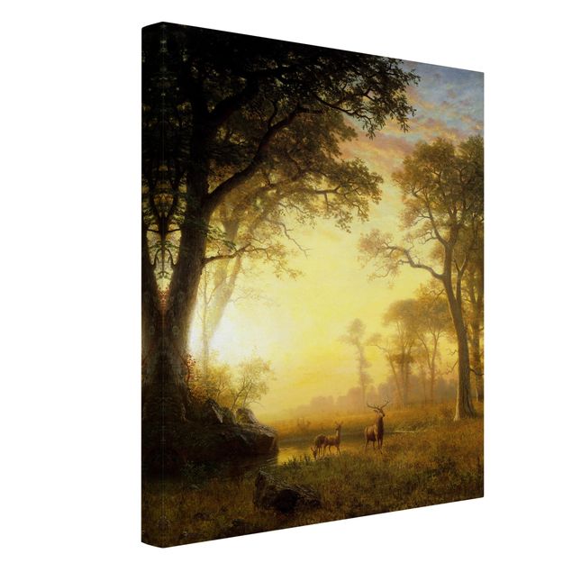 Wandbilder Tiere Albert Bierstadt - Sonnenbeschienene Lichtung