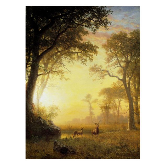 Bild auf Leinwand Albert Bierstadt Albert Bierstadt - Sonnenbeschienene Lichtung