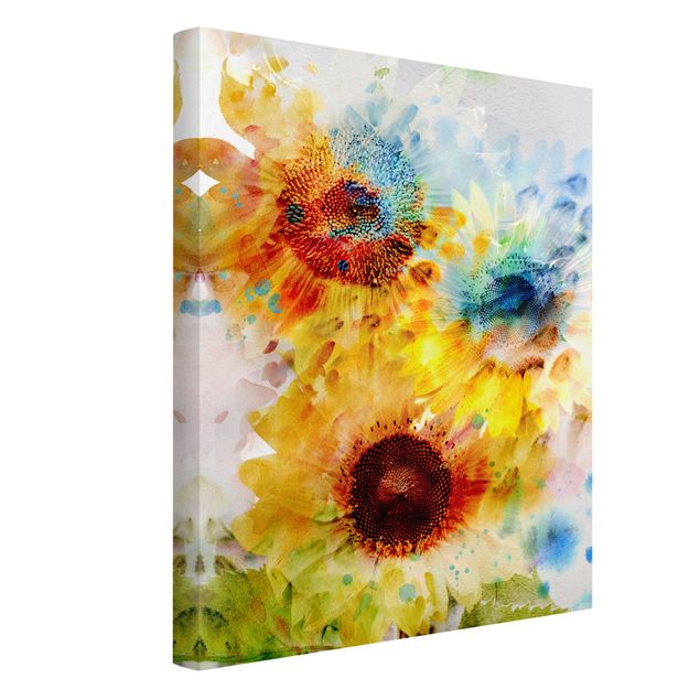 Leinwand Kunstdruck Aquarell Blumen Sonnenblumen