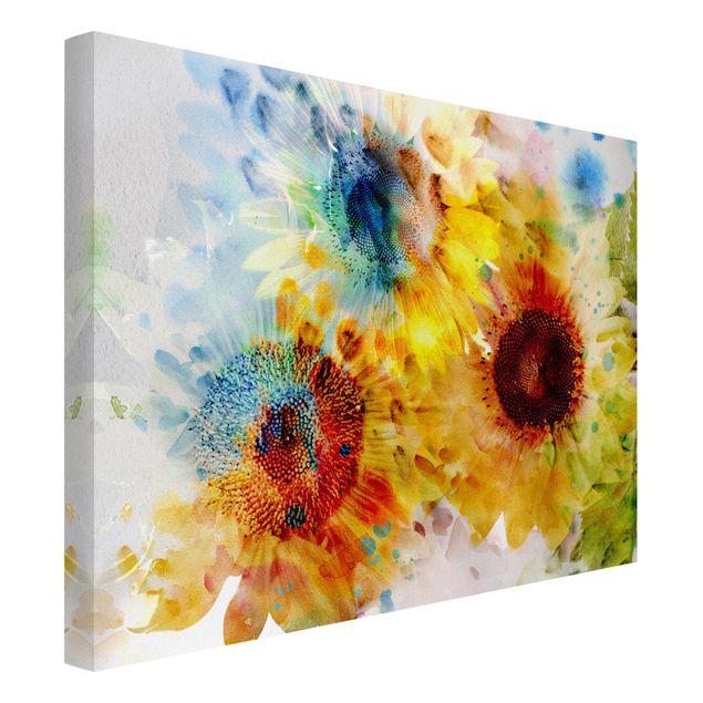 Leinwand Kunstdruck Aquarell Blumen Sonnenblumen