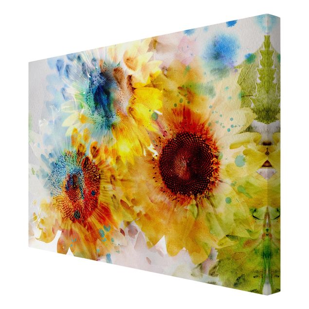 Schöne Wandbilder Aquarell Blumen Sonnenblumen