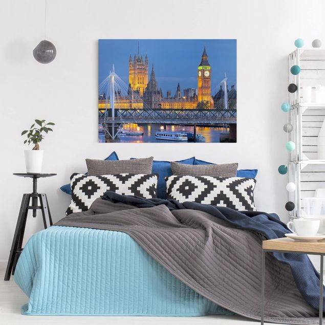 Wandbilder Skyline Big Ben und Westminster Palace in London bei Nacht