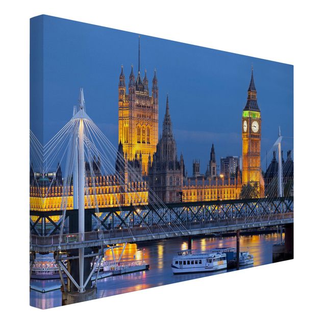 Wandbilder Wohnzimmer modern Big Ben und Westminster Palace in London bei Nacht