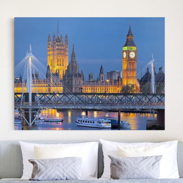 Wandbilder XXL Big Ben und Westminster Palace in London bei Nacht