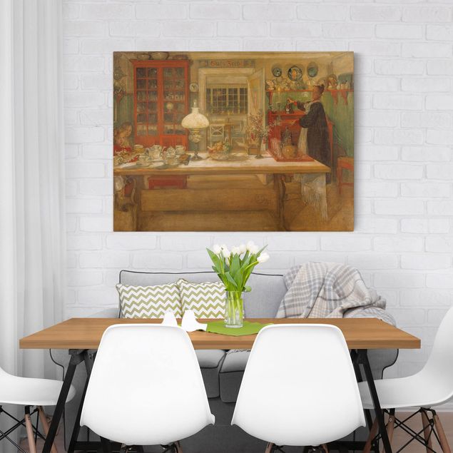 Wandbilder Wohnzimmer modern Carl Larsson - Vorbereitungen zu einem Spiel