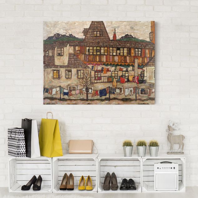 Leinwandbild Egon Schiele Egon Schiele - Häuser mit trocknender Wäsche