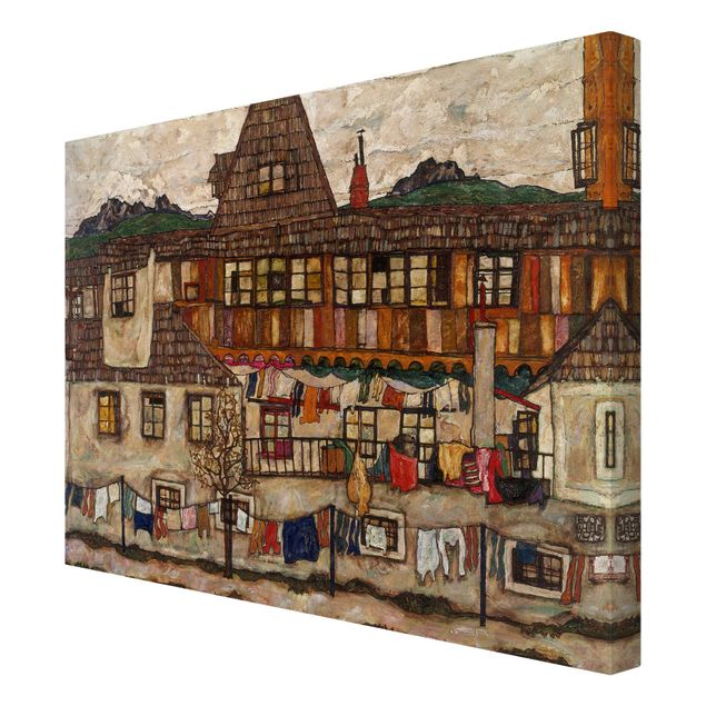 Wandbilder Wohnzimmer modern Egon Schiele - Häuser mit trocknender Wäsche