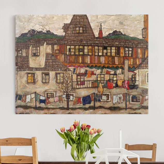 Wandbilder XXL Egon Schiele - Häuser mit trocknender Wäsche