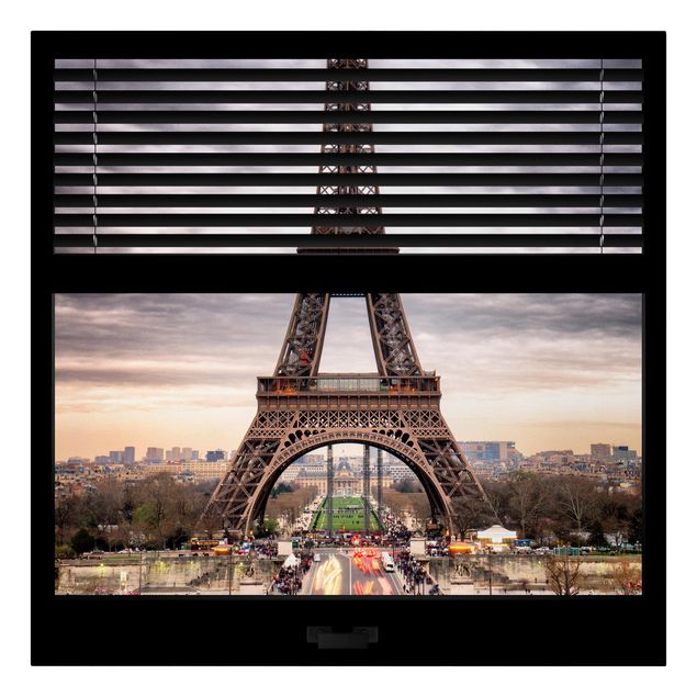 Wandbilder Wohnzimmer modern Fensterblick Jalousie - Eiffelturm Paris
