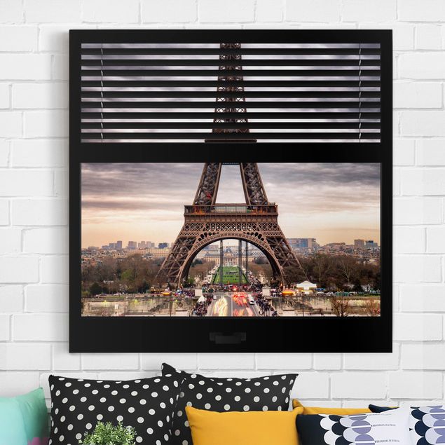 Wandbilder XXL Fensterblick Jalousie - Eiffelturm Paris