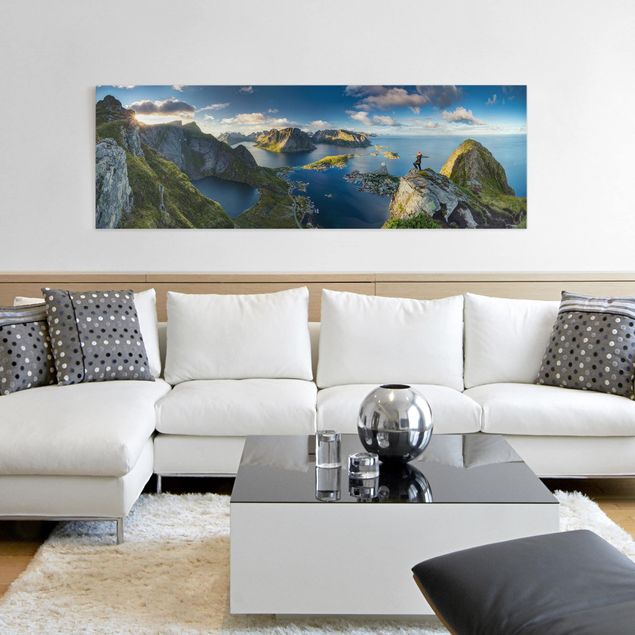 Fjorde v2 Panorama Format Bild auf Leinwand Poster Wandbilder 