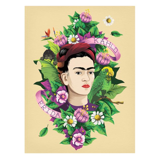 Bilder für die Wand Frida Kahlo - Frida, Äffchen und Papagei
