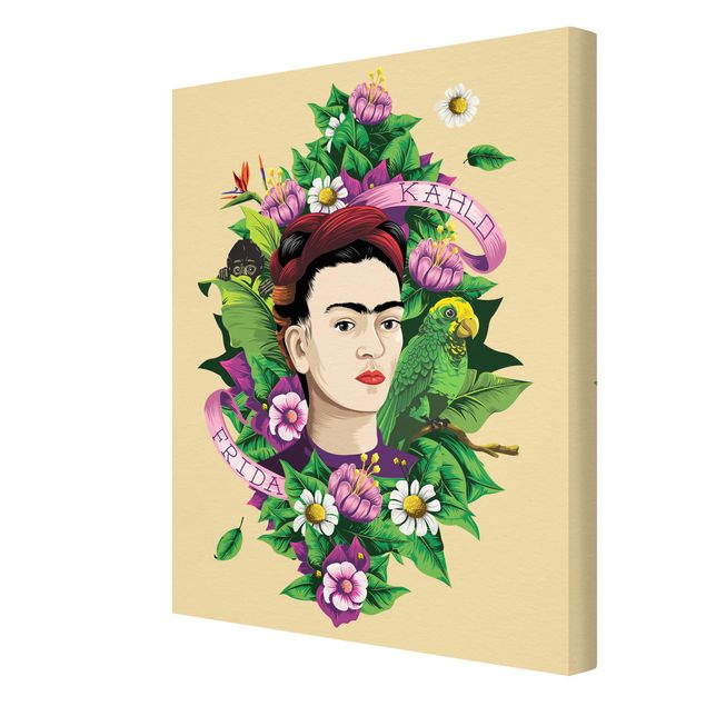 Schöne Leinwandbilder Frida Kahlo - Frida, Äffchen und Papagei