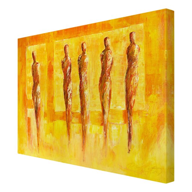 Wandbilder Wohnzimmer modern Fünf Figuren in Gelb