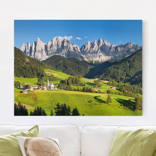 Geislerspitzen in Südtirol Leinwandbild im Querformat 4:3 | Bilderwelten