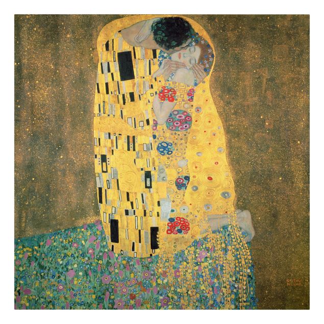Leinwandbild Gustav Klimt - Kunstdruck Der Kuss - Quadrat 1:1 -Jugendstil