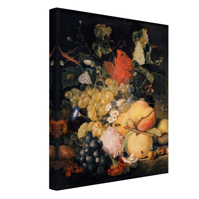 Leinwand Kunstdruck Jan van Huysum - Früchte Blumen und Insekten