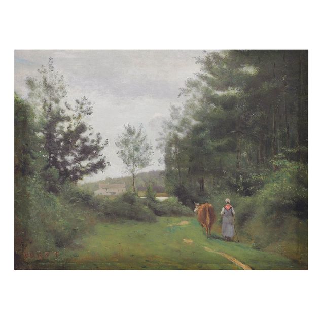 Leinwand Kunstdruck Jean-Baptiste Camille Corot - Bäuerin mit einer Kuh