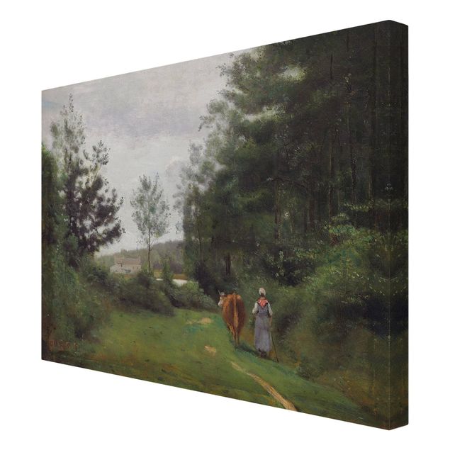 Leinwand Kunstdruck Jean-Baptiste Camille Corot - Bäuerin mit einer Kuh