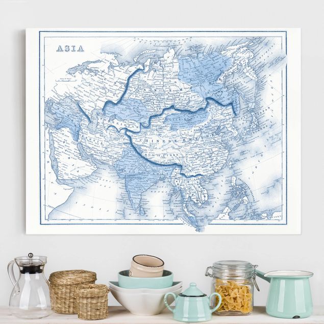 Leinwandbilder XXL Karte in Blautönen - Asien