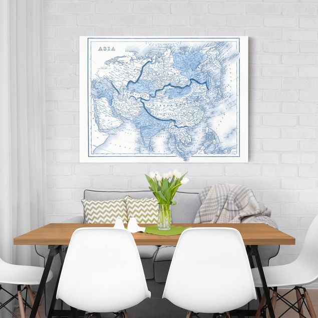 Wandbild Weltkarte Karte in Blautönen - Asien