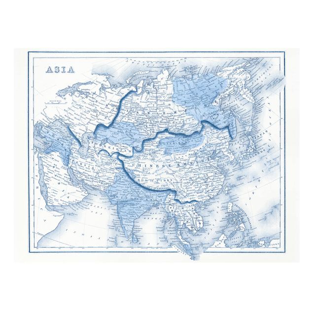 Bilder auf Leinwand Karte in Blautönen - Asien