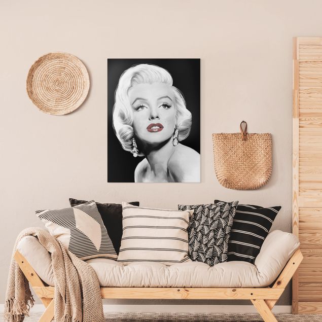 Leinwand Schwarz-Weiß Marilyn mit Ohrschmuck