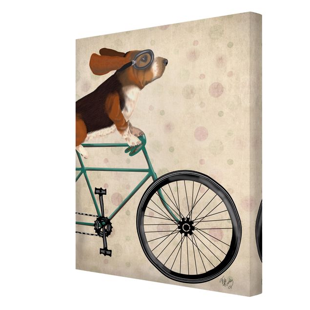 Tierbilder auf Leinwand Radtour - Basset auf Fahrrad