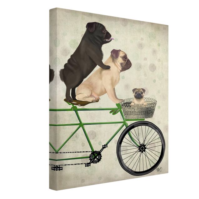 Leinwandbild Kunstdruck Radtour - Möpse auf Fahrrad