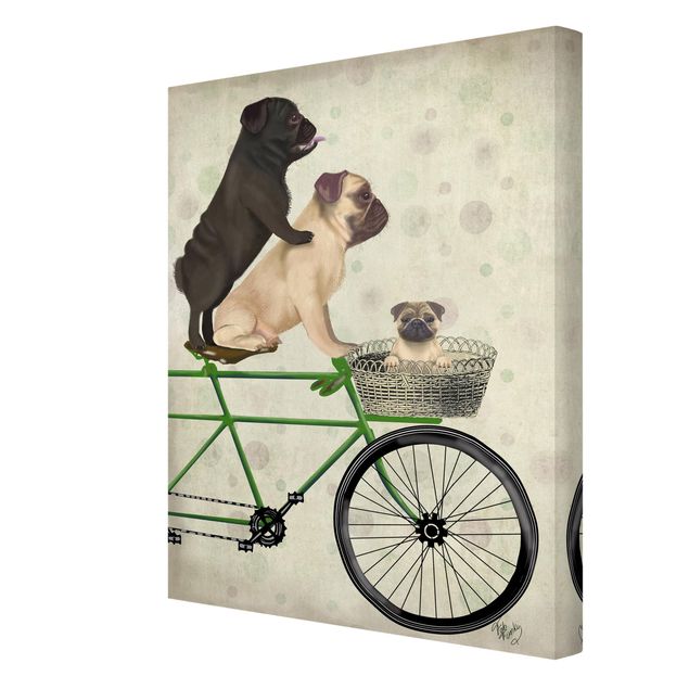 Tierbilder auf Leinwand Radtour - Möpse auf Fahrrad