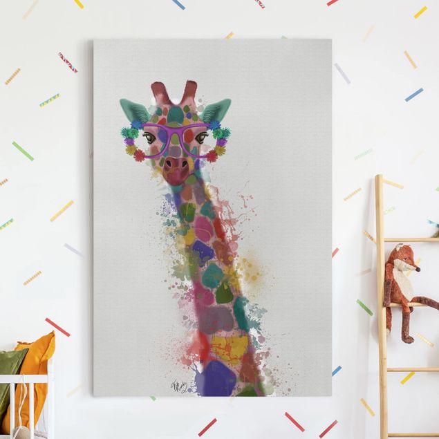 Leinwand Bilder XXL Regenbogen Splash Giraffe