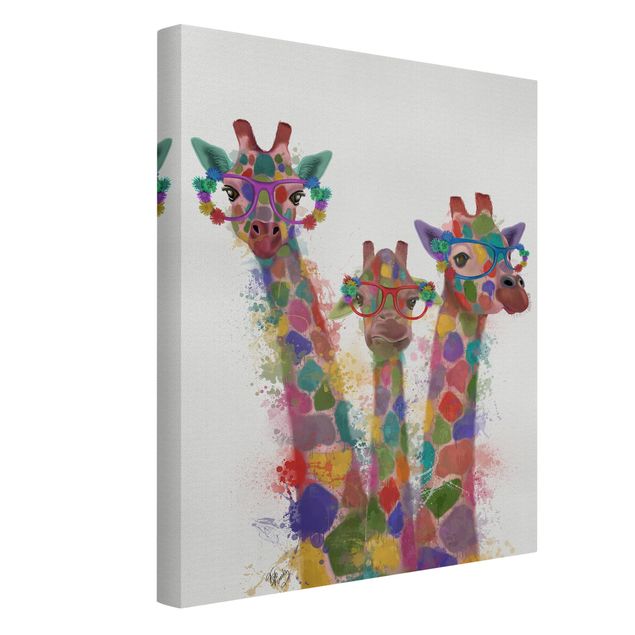 Kunstdrucke auf Leinwand Regenbogen Splash Giraffen-Trio