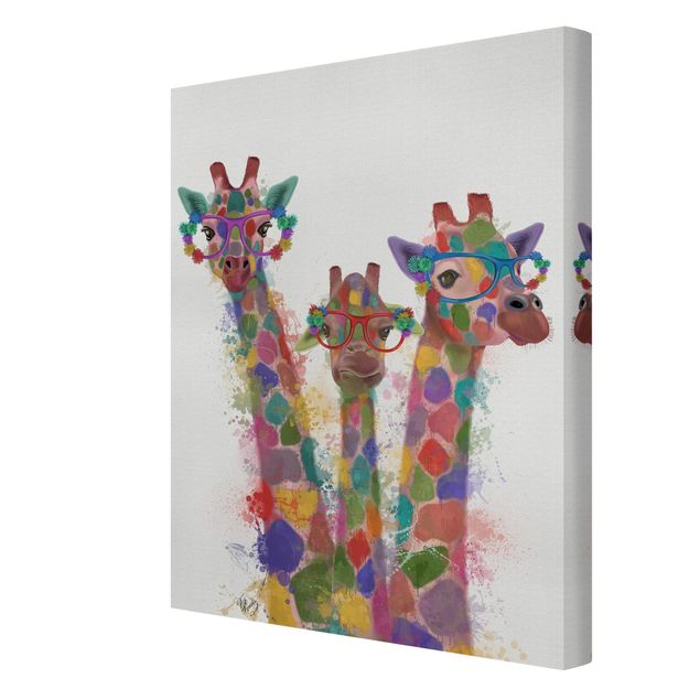 Wandbilder Regenbogen Splash Giraffen-Trio