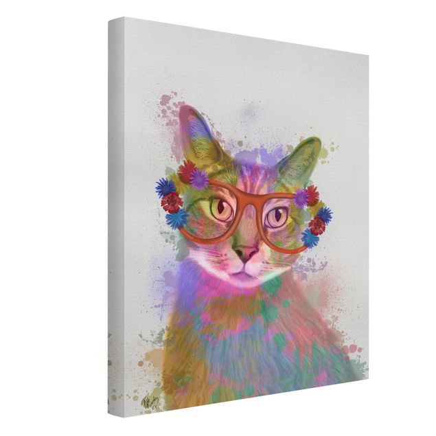 Leinwandbild Kunstdruck Regenbogen Splash Katze