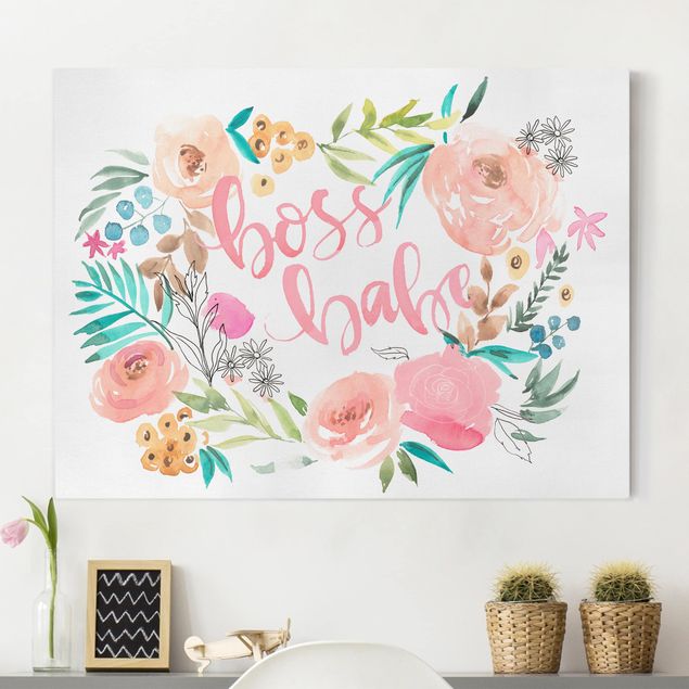 Leinwand Bilder XXL Rosa Blüten - Boss Babe