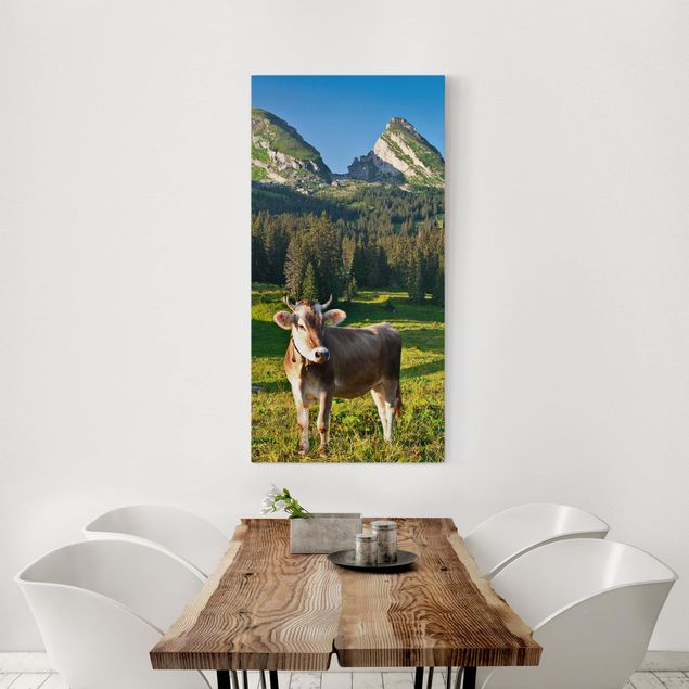 Wandbilder Tiere Schweizer Almwiese mit Kuh