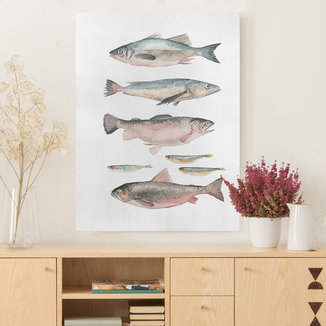 Wandbilder XXL Sieben Fische in Aquarell I