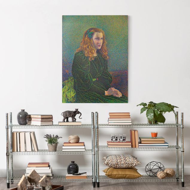 Wandbilder Wohnzimmer modern Theo van Rysselberghe - Junge Frau in grünem Kleid