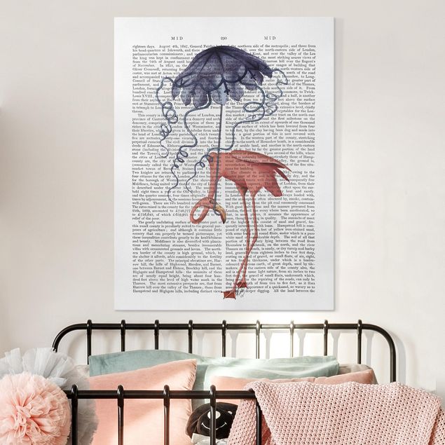 Leinwandbilder Vögel Tierlektüre - Flamingo mit Regenschirm