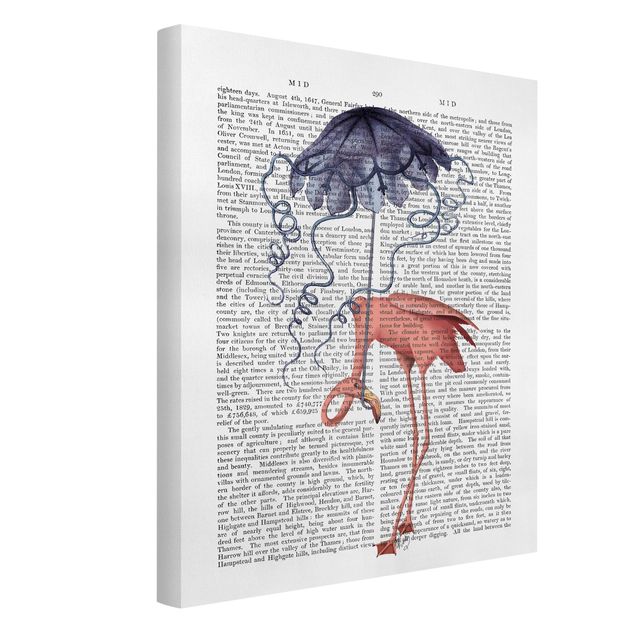 Kunstdrucke auf Leinwand Tierlektüre - Flamingo mit Regenschirm