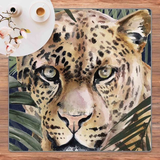 Teppich Blumen Leopard im Dschungel