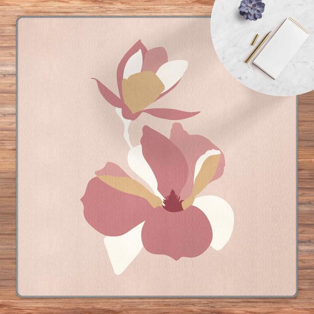 Teppich modern Line Art Blüten Pastell Rosa