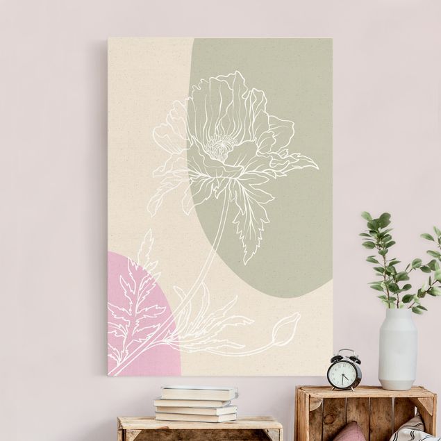 Rosen Bild auf Leinwand Lineart Blume mit Farbflächen II