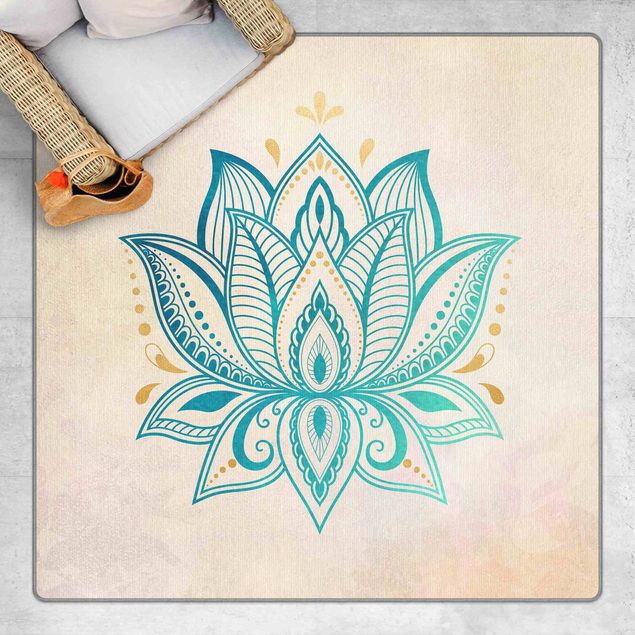 Teppich modern Lotus Illustration Mandala gold blau