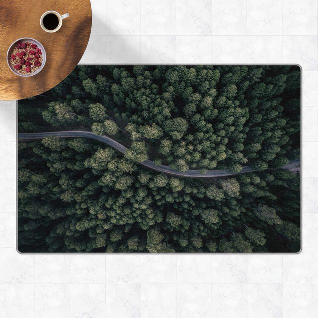 Moderne Teppiche Luftbild - Waldstraße von Oben
