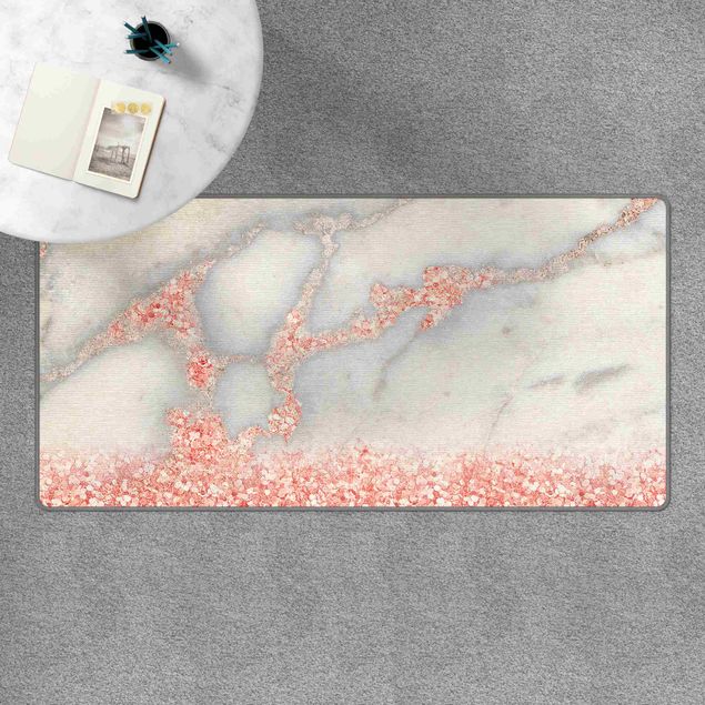 Teppich abstrakt Marmoroptik mit Rosa Konfetti